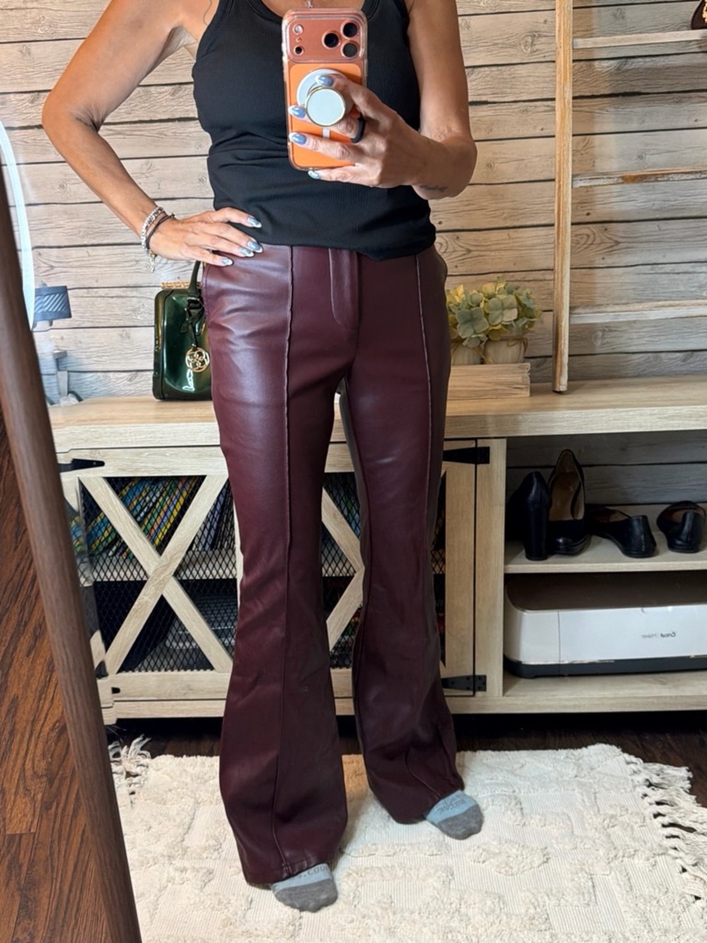 7 For All Mankind Burgundy Faux Leather Leggings - Picture 7 of 9